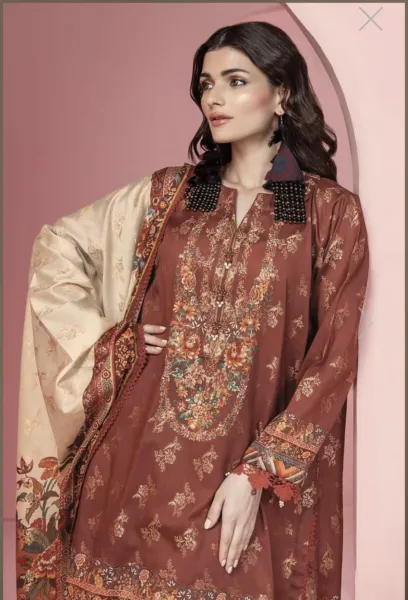 Pakistani Original Khaadi Stitched 3Pcs_ Maroon 